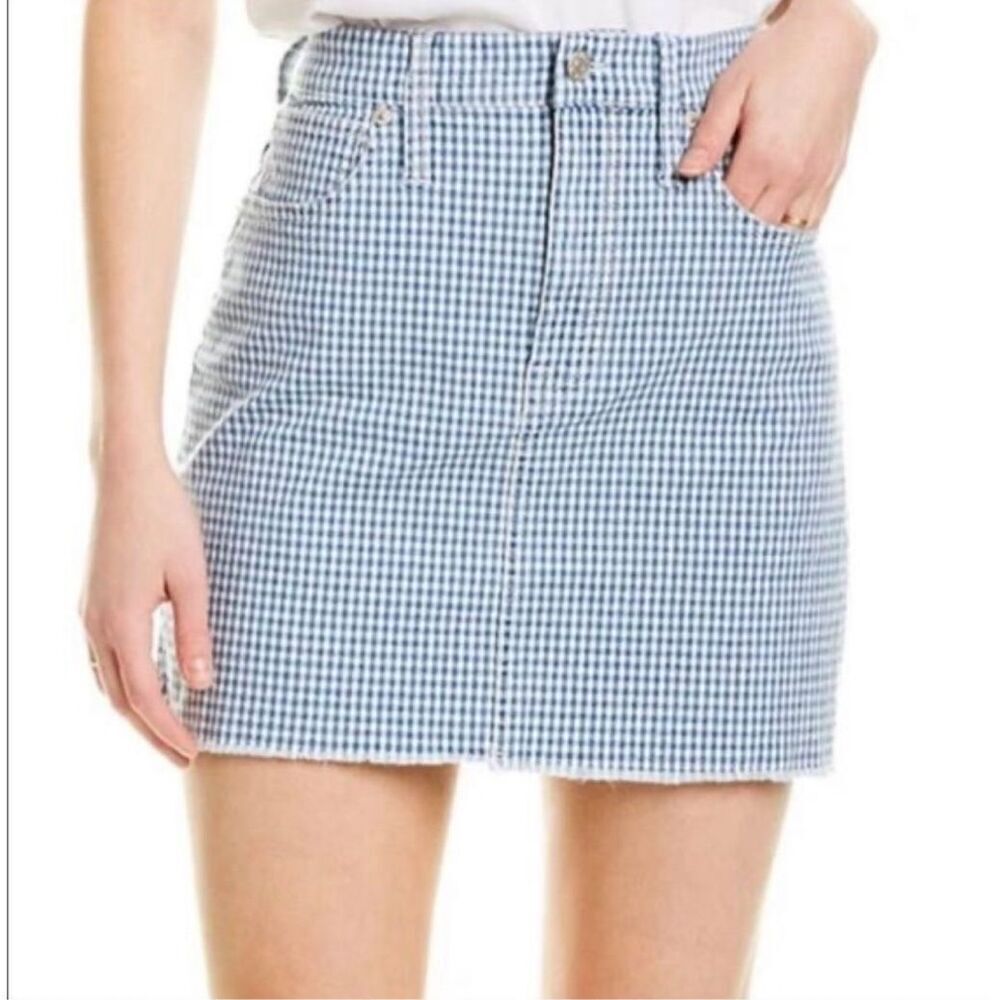 Madewell Women’s 26 Straight Stretch Denim Mini Skirt in Gingham Check Raw Edge